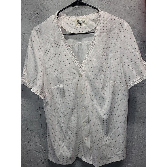 Vtg Shaker Sport Button Up Blouse Mid Century‎ Polka Dot Boho Retro XL - Picture 1 of 10